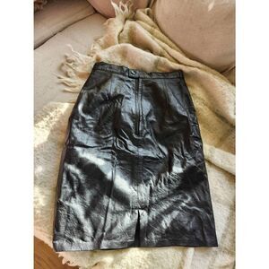 90s Vintage Black Leather Slit Skirt By GOSSIP S